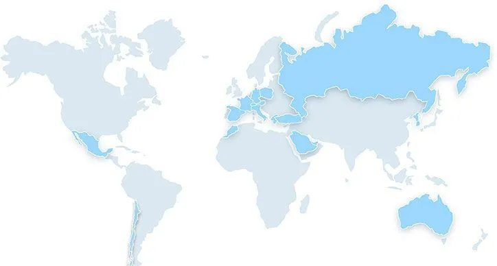 Mapa mundial con los países en los que está presente el grupo Biothys